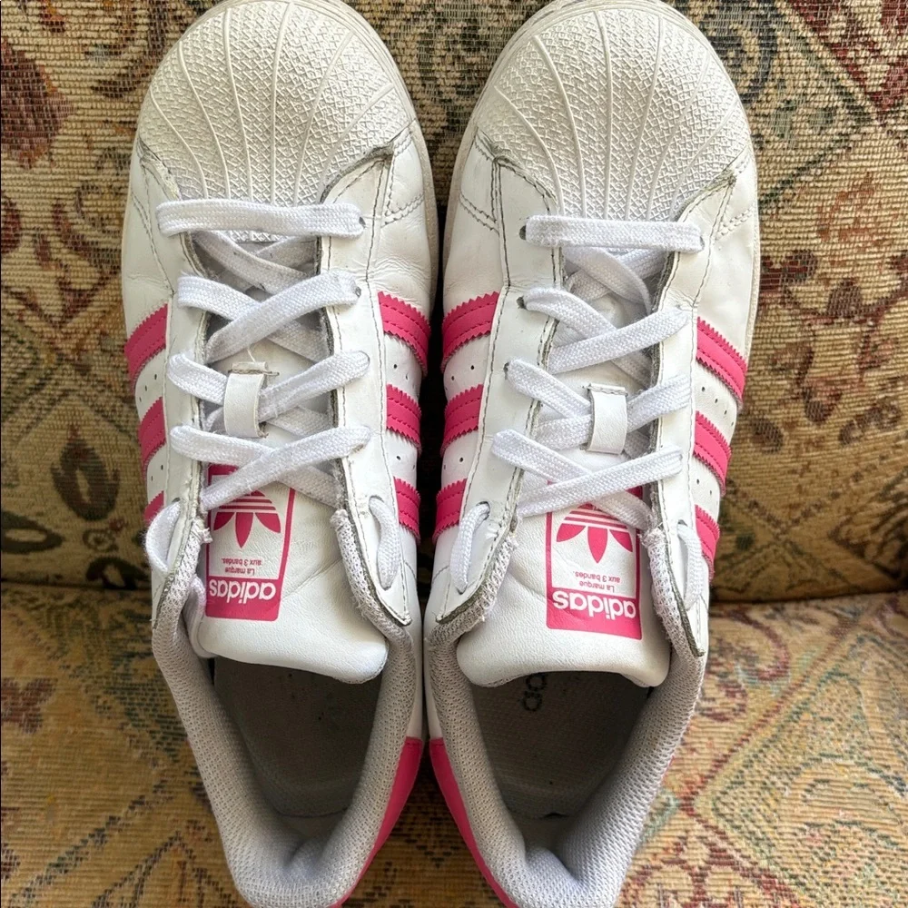 Adidas Superstar White Barbie Pink Stripes Sneakers Leather Shell Toe Women’s 6 - Picture 10 of 12